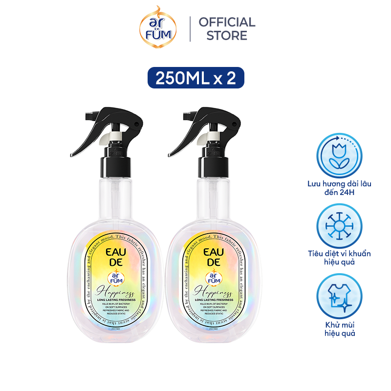 Combo 2 Xịt thơm quần áo hương nước hoa cao cấp arFUM lưu hương lâu, khử mùi hiệu quả
