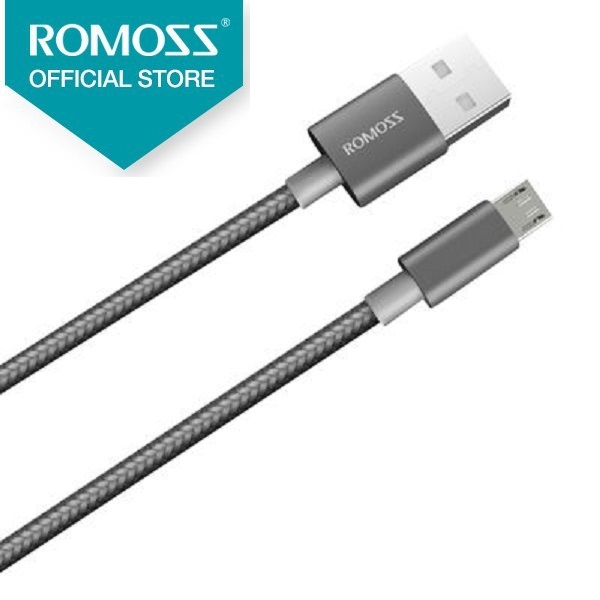 Cáp sạc nhanh micro USB bọc Nylon Romoss dài 1m (Xám) - Hàng chính hãng