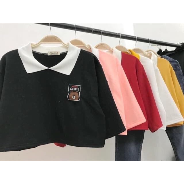 ÁO POLO CROPTOP THÊU TEDDY