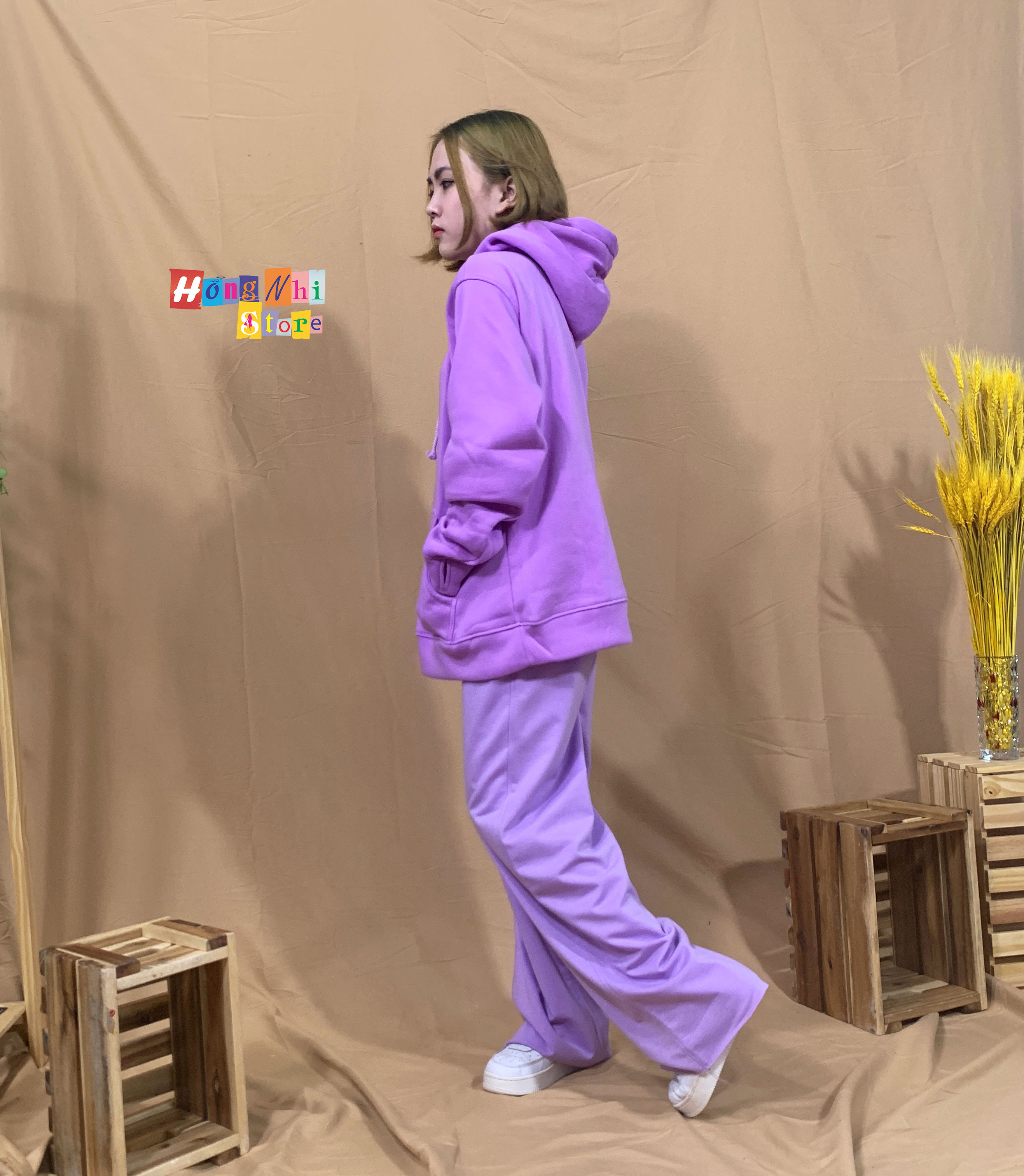 Áo Khoác Hoodie Trơn Ulzzang Unisex Màu Tím Chất Nỉ Bông Cao Cấp Dáng Rộng Nam Nữ - MM