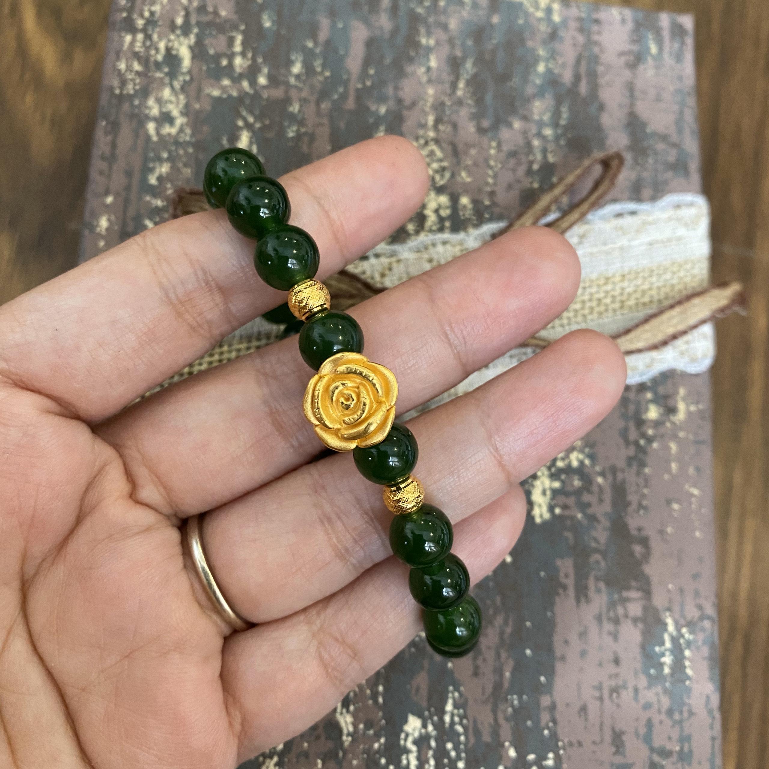 Vòng Ngọc Bích 8 Ly Mix Hoa Hồng, Bi 24K