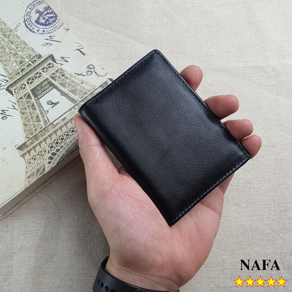[Da thật] Ví mini đựng thẻ, ví namecard da bò thật NAFA MN114 nhỏ dọn tiện lợi thời trang - Phối màu đen/nâu