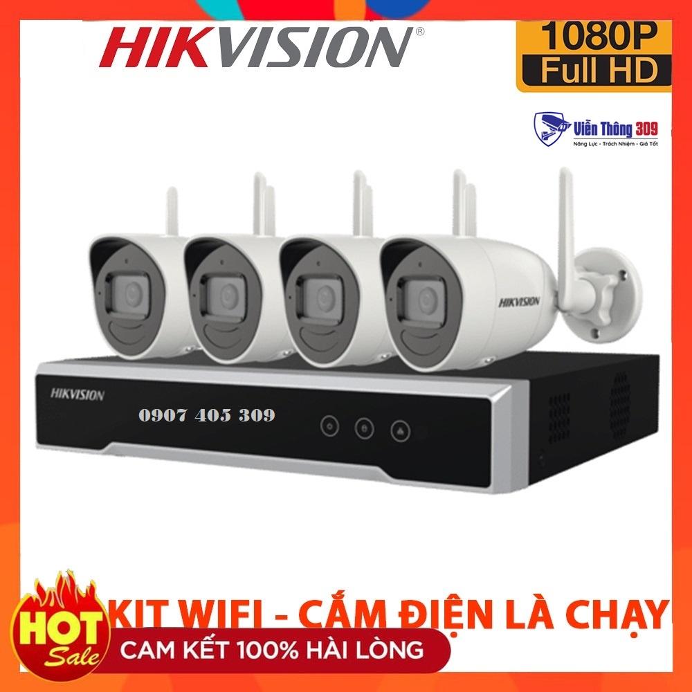 Bộ Camera Wifi Hikvision 4 Kênh 2.0MP Full HD Đầy Đủ Phụ Kiện Lắp Đặt - Hàng chính hãng