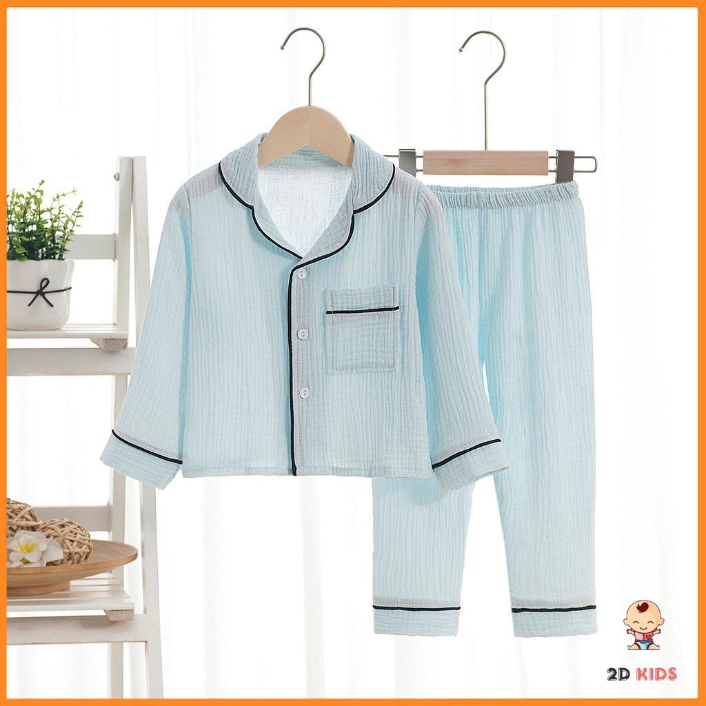 Bộ Pijama Chất Đũi Nhăn Dài Tay Cho Bé, Bộ Đồ Ngủ Nhà Cực Xinh Cho Bé Gái Và Bé Trai Từ 6-28kg - 2D KÍDS