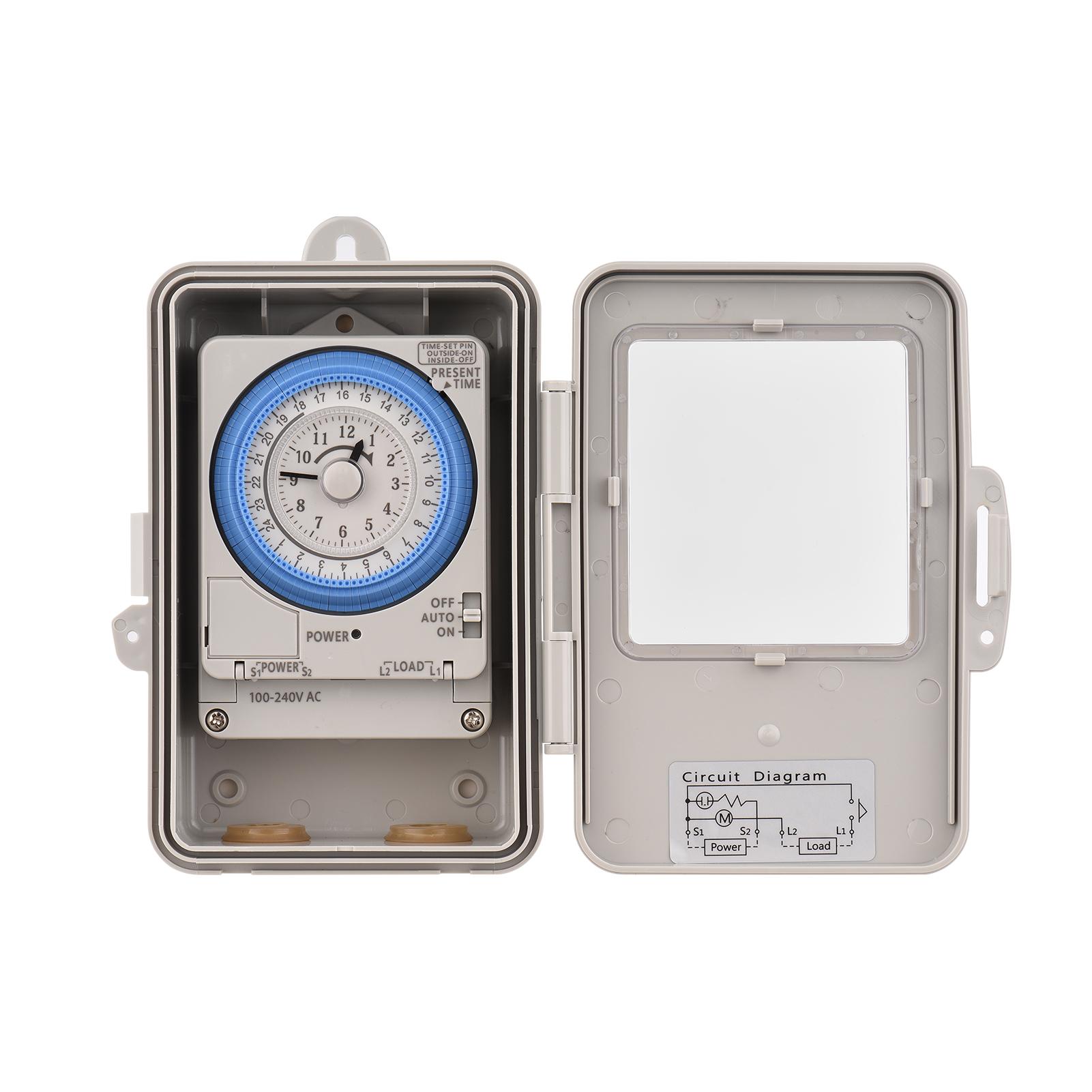Mechanical 24 Hours Timer Switch IP53 Rating Programmable Electrical Timer Switch Box AC 100-240V 15 Minutes Interval 96 Times ON/ OFF with Mounting Hole Dustproof Waterproof Cover