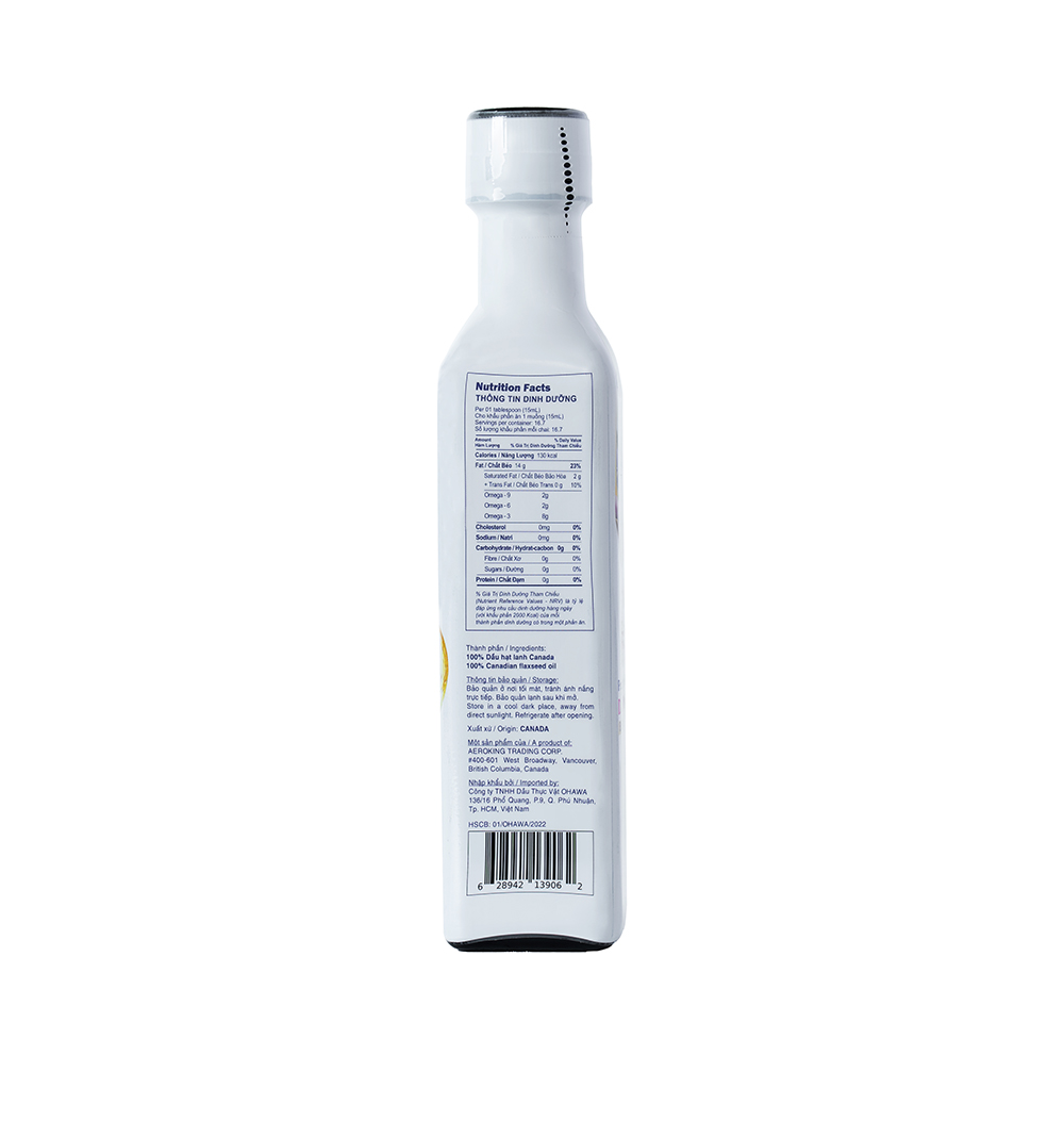 ( Date T11/2025) Dầu hạt lanh ép lạnh bền nhiệt OHAWA - Nhập khẩu Canada - Dùng trực tiếp, trộn salad hoặc xào nấu - Chai 250ml