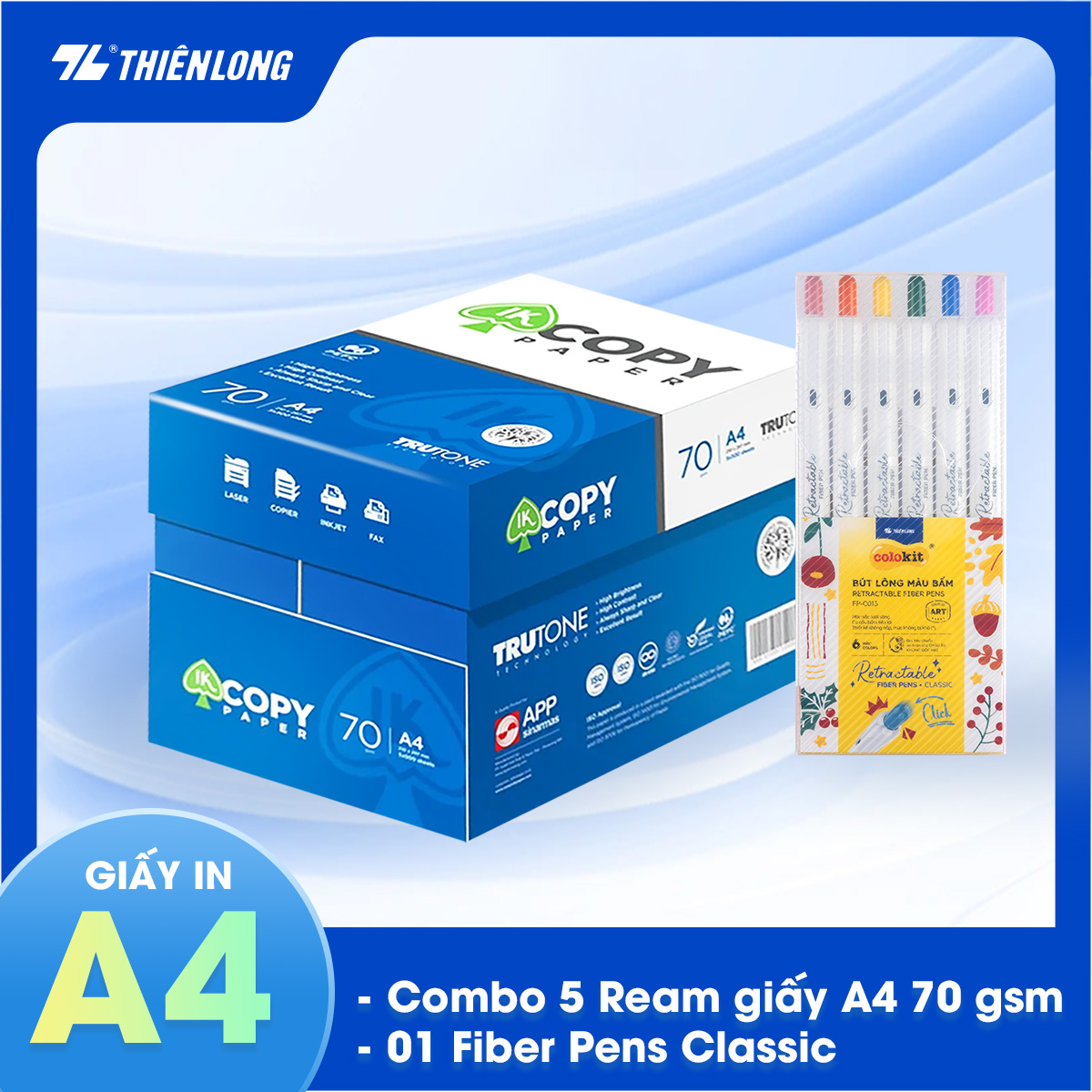 Combo 5 Ream Giấy Flexoffice A4 70 gsm - IK COPY PP-02 (500 TỜ/REAM)