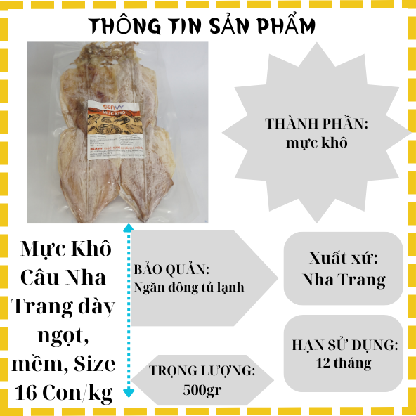 Đặc Sản Nha Trang - Mực Khô Câu Size 16 Con/Kg Seavy Gói 500G