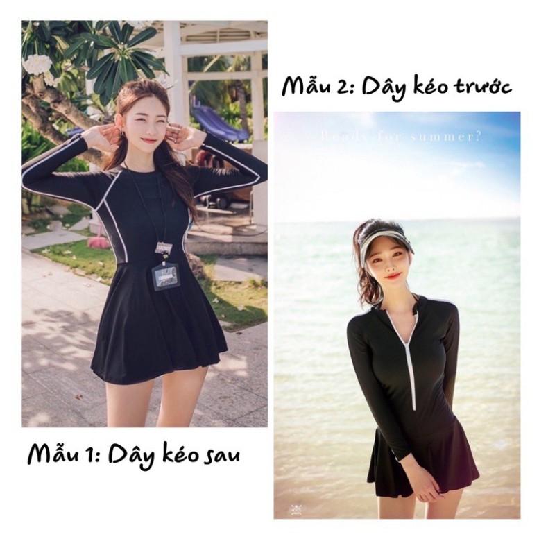 CÓ SIZE Bikini đồ bơi liền mảnh tay dài váy kín đáo, có quần bên