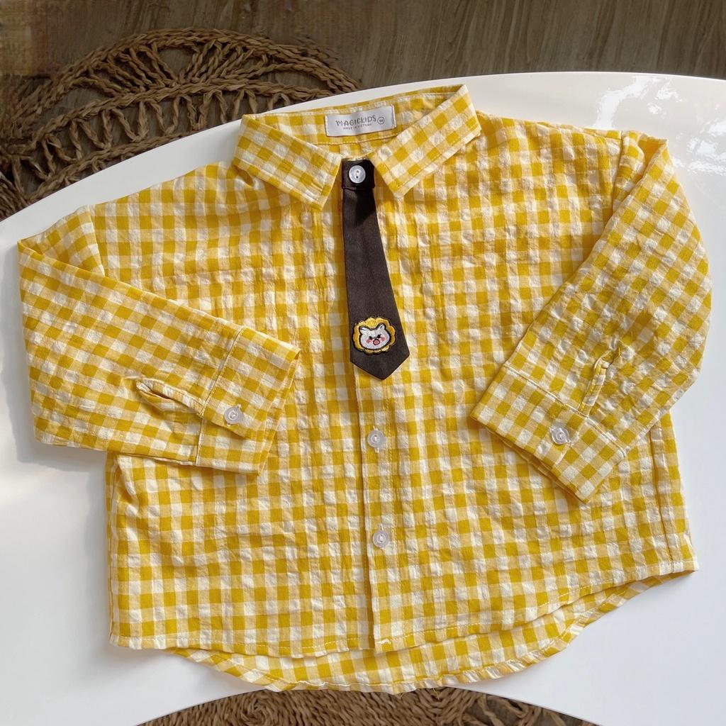 Áo sơ mi cho bé trai bé gái Magickids họa tiết kẻ caro kèm cavat thêu hình dễ thương cho bé Quần áo trẻ em AO22054