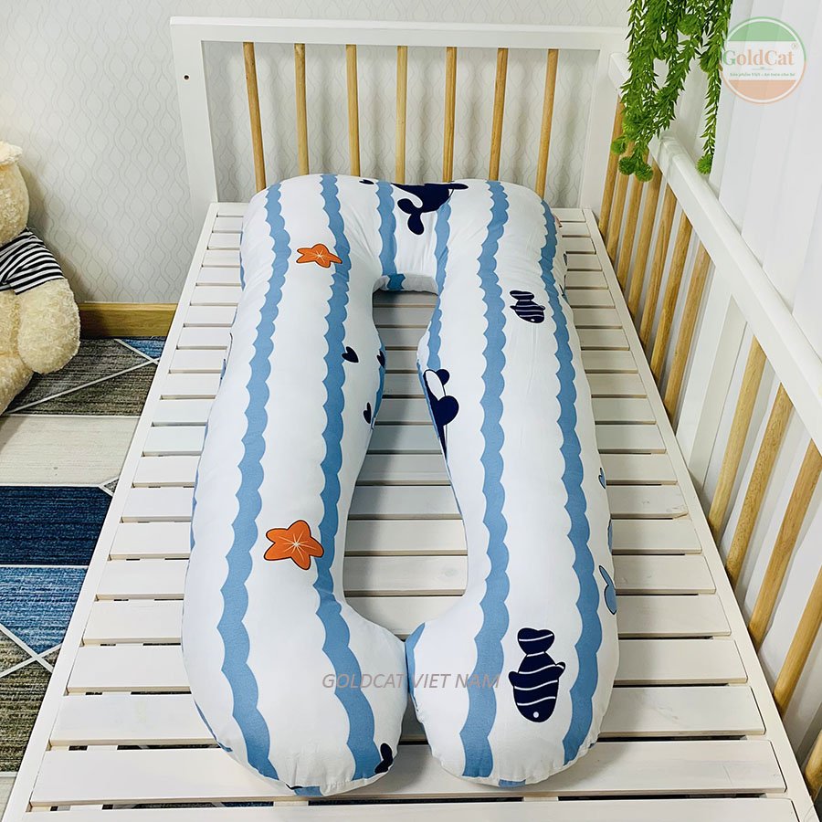 Gối Chữ U Cho Mẹ Bầu Vỏ Cotton GOLDCAT Giúp Ngủ Ngon, Nâng Đỡ Bụng, Lưu Thông Máu  Và Thoải Mái Khi Nằm