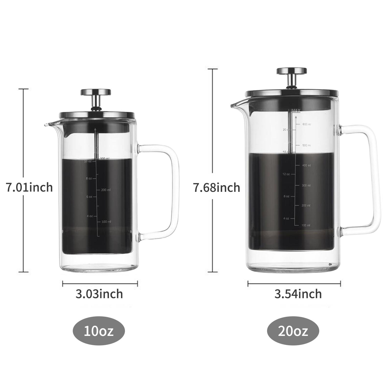 20oz Double Walled French Coffee Maker Heat Resistant Borosilicate Glass Coffee Pot with Stainless Steel Filter