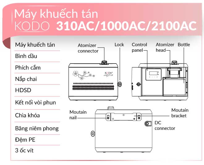 KODO 310AC/1000AC/2100AC - Máy Khuếch Tán Tinh Dầu 160/350/500M2 , Không Pha Nước