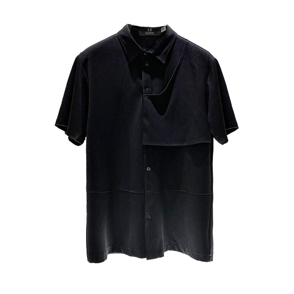 Áo Sơ Mi Nam Nữ 12.DESTINY Chi Tiết Miếng Đáp Bên Ngực Trái Chất Liệu Premium Cotton Màu Đen