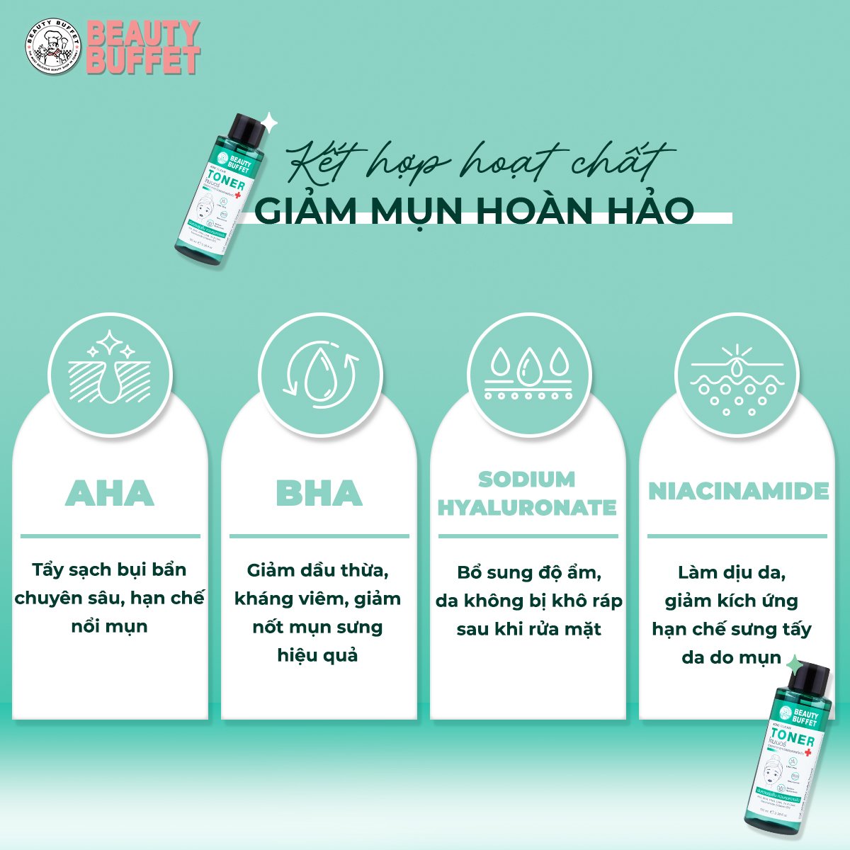 Nước cân bằng dành cho da dầu mụn Beauty Buffet AcneClear 100ml