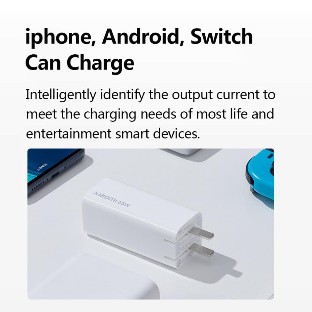 Xiaomi Mi GaN Charger 65W Type-C USB-A Portable Quick Charger with GaN Technology/C-to-C Charging Cable/Wall