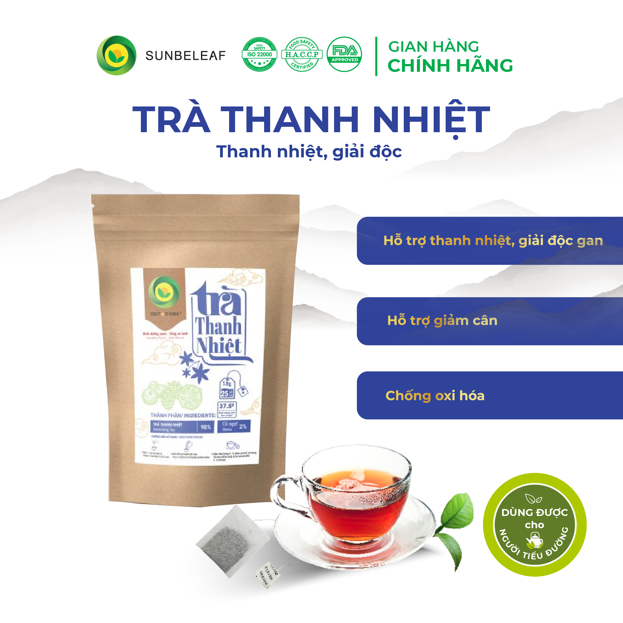 TRÀ THANH NHIỆT - Delta D'Asia Giải độc, mát gan, thanh lọc cơ thể (25 - 50 túi x 1,5 g)