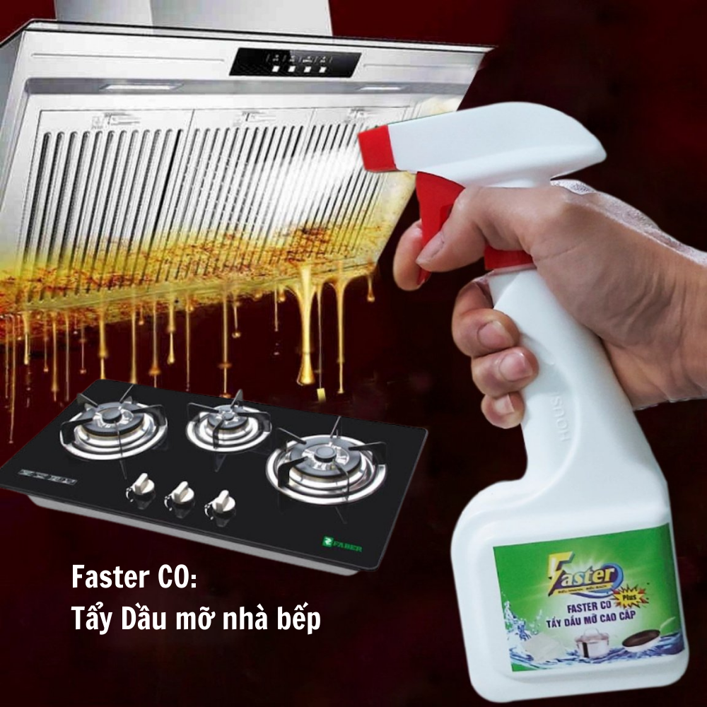 Nước Tẩy Dầu Mỡ Nhà Bếp, Tẩy Vỉ Hút Mùi, Xoong, Nồi, Chảo, Bếp Gas, Faster CO 500ml