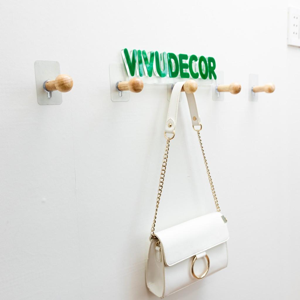 Móc Gỗ Tròn Vivudecor Treo Tường Đa Năng Vừa Dán Vừa Khoan Bắt Vít, Móc Treo Đồ Dùng Siêu Chịu Lực, Siêu Tiện Ích
