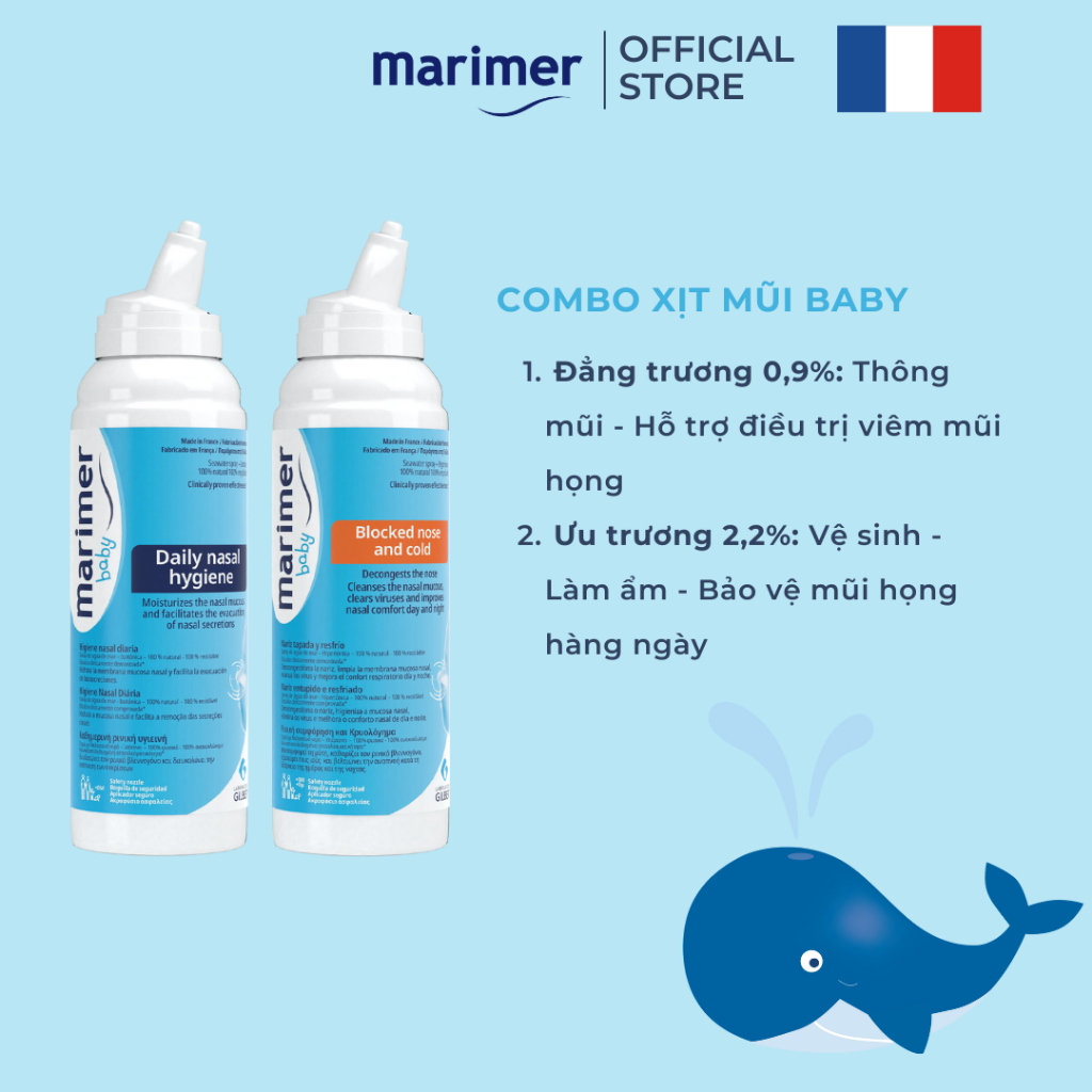 Combo Baby Marimer (Vệ Sinh Mũi Hàng ngày + Hỗ Trợ Phòng Ngừa Viêm Mũi)