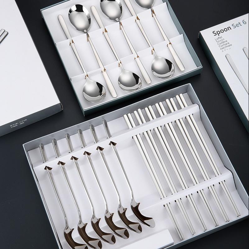 BỘ 6 ĐŨA 6 MUỖNG INOX KHÁNG KHUẨN 304 CAO CẤP KÈM HỘP ĐỰNG SANG TRỌNG