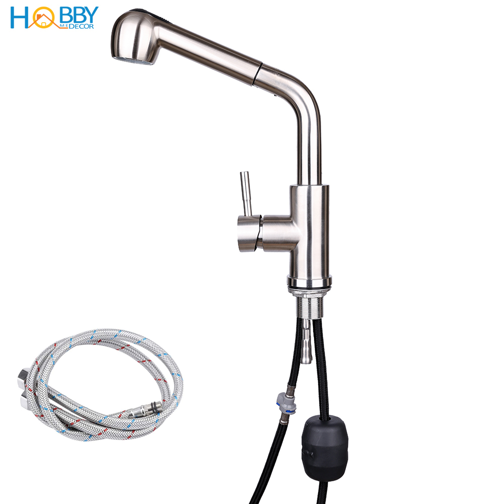 Vòi rửa chén nóng lạnh dây rút HOBBY VDR2 Inox 304 - 2 chế độ phun - đầu vòi kéo dài tiện lợi  - kèm 2 dây cấp nóng lạnh 60cm