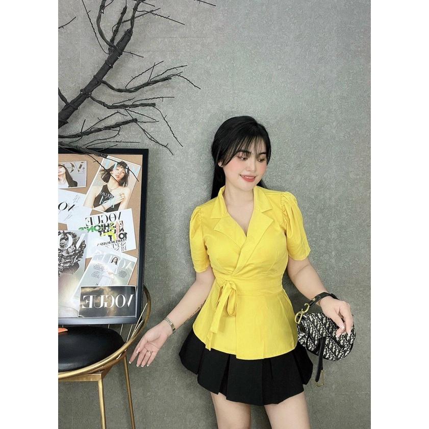[L2M] Áo sơ mi kiểu nữ peplum CỔ VEST có dây cột nơ eo và chun lưng giấu bụng hiệu quả