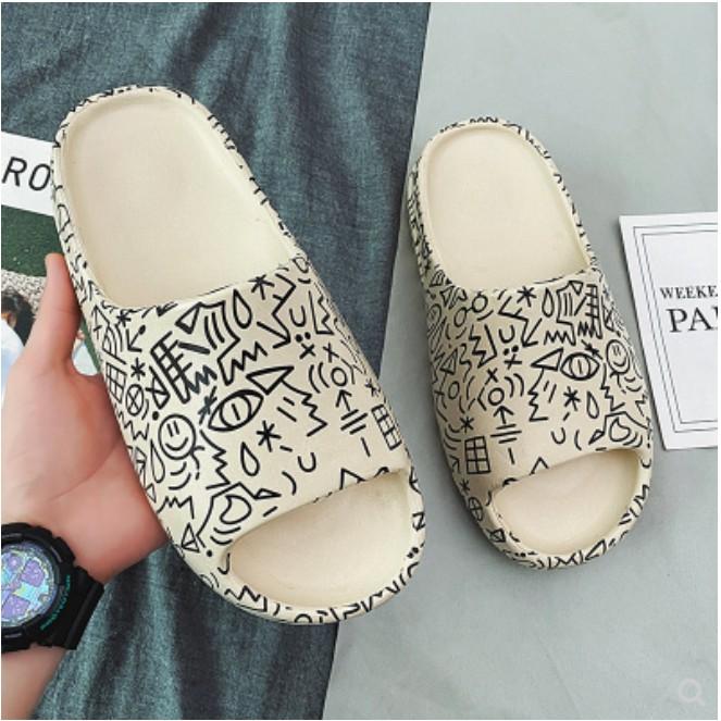 Dép ullzang bánh mì họa tiết hình học đế siêu dày nam nữ 2021