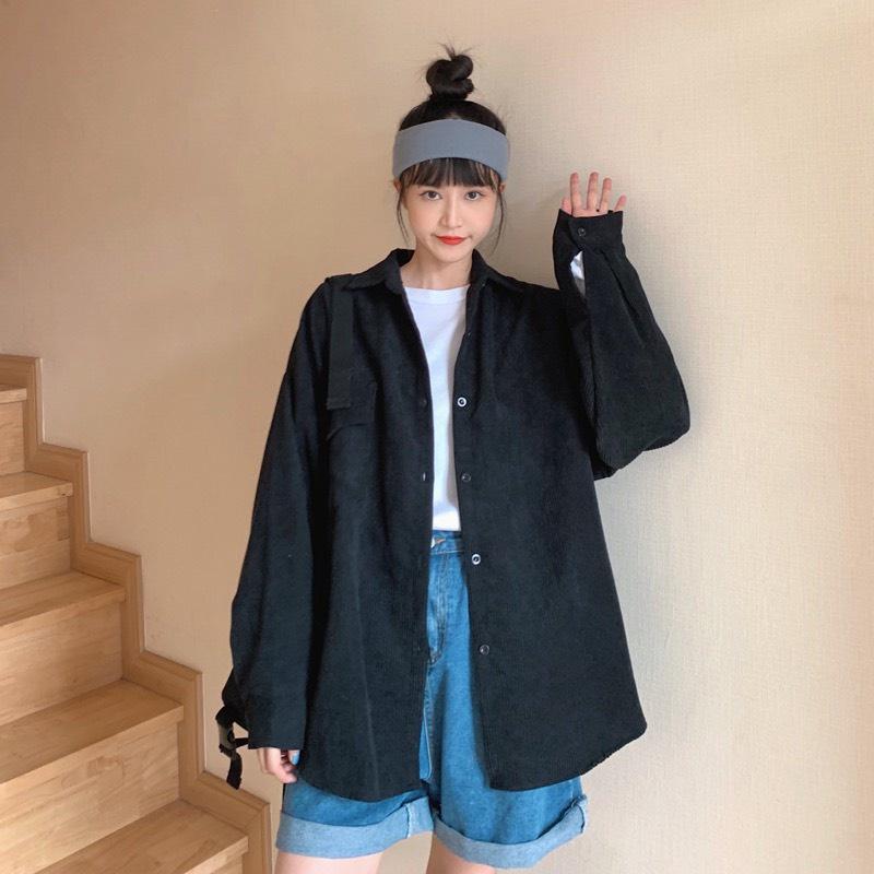 Áo Sơ Mi Nhung TĂM Unisex Form Rộng Ulzzang Hàn Quốc - Áo sơ mi nữ phong cách kiểu màu Vintage