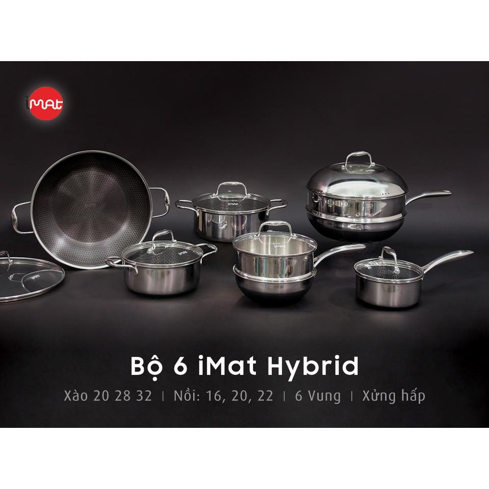 Bộ 6 nồi chảo chống dính bếp từ iMat Hybrid kết hợp giữa lớp phủ điêu khắc chống dính Daikin và inox 430