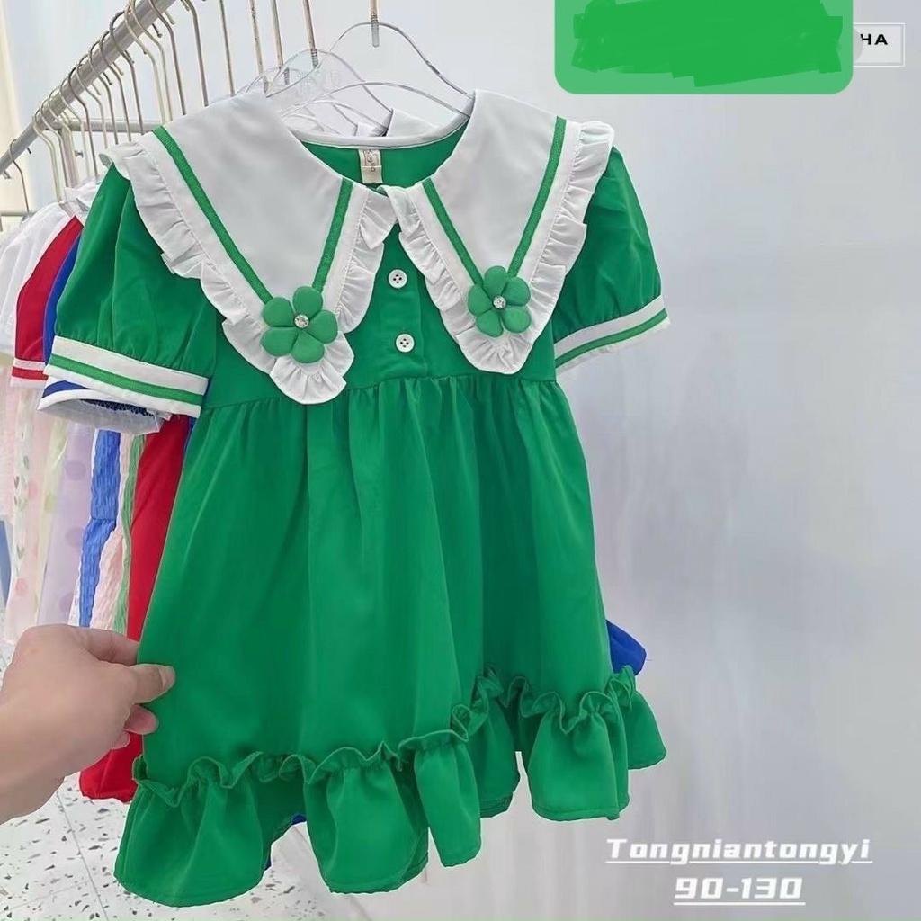 Hình ảnh Đầm xòe babydoll cổ hoa phong cách Hàn Quốc cho bé gái size 12-40kg chất kate mềm mát