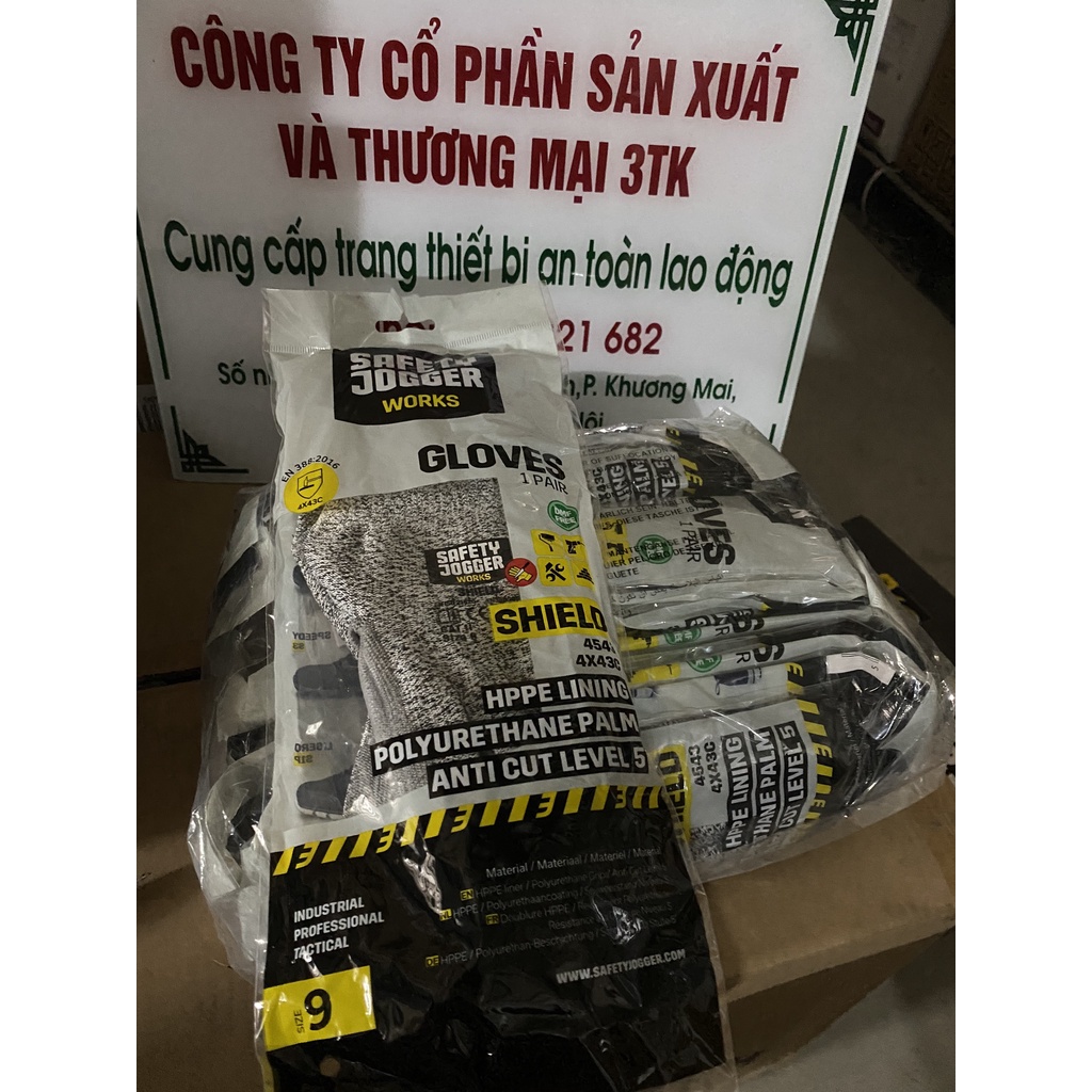 Shield Găng tay bảo hộ Safety jogger  chống cắt cấp độ 5 (C), bao tay lớp phủ pu dày, chống rách, chống đâm xuyên, ôm tay