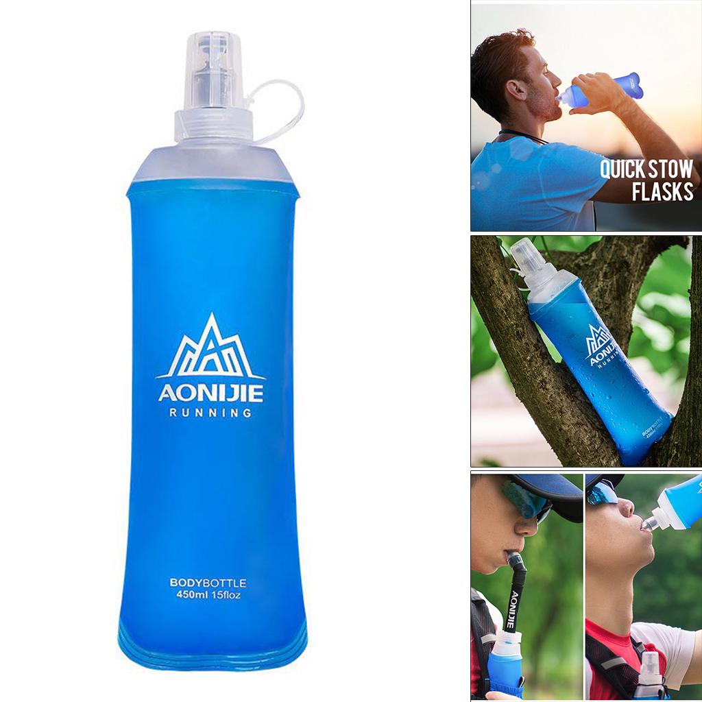 TPU Soft Flask Running Collapsible Water Bottles for Hiking 450ml Blue