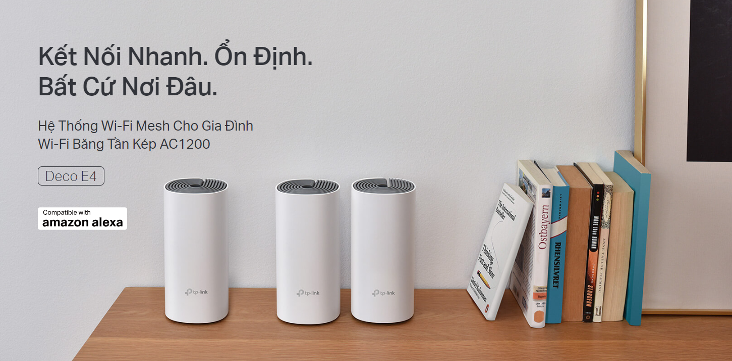 Bộ Phát Wifi Mesh Băng Tần Kép TP-Link Deco E4 AC1200 MU-MIMO (3-pack) - Hàng Chính Hãng