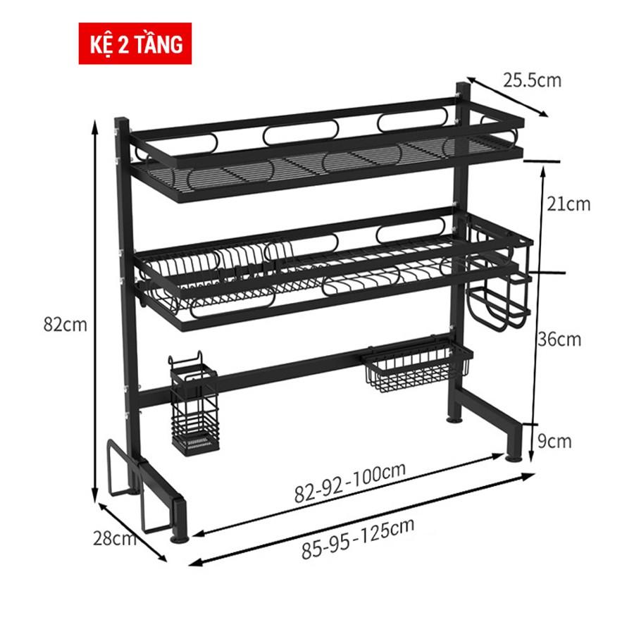 Kệ Để Chén Đĩa 2 Tầng Thông Minh Trên Bồn Rửa Sơn Đen Cao Cấp Kalpen, Rộng 95cm model KB2K95-006