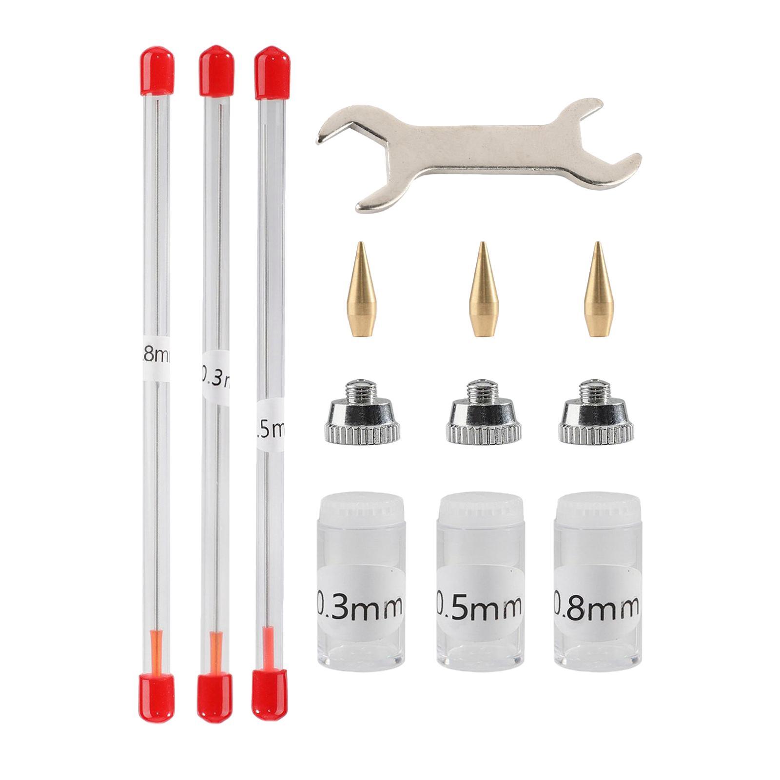 11Pcs 0.3mm 0.5mm 0.8mm Airbrush Nozzle Kits Supplies Mini Wrench Professional with Cleaning Tool Airbrush Spare Parts for Replacement Parts