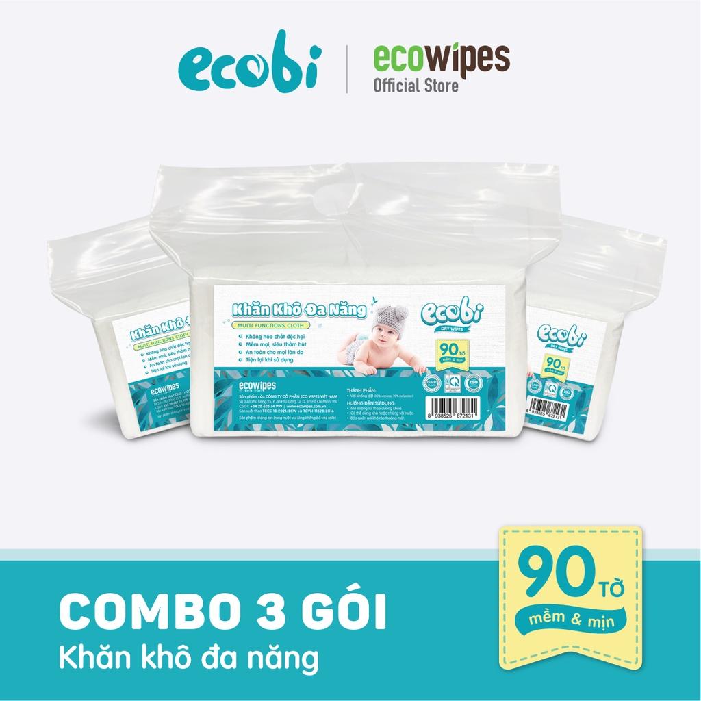 Combo 3 túi khăn khô đa năng cho bé Ecobi túi 90 tờ dùng thay khăn sữa an toàn cho trẻ sơ sinh