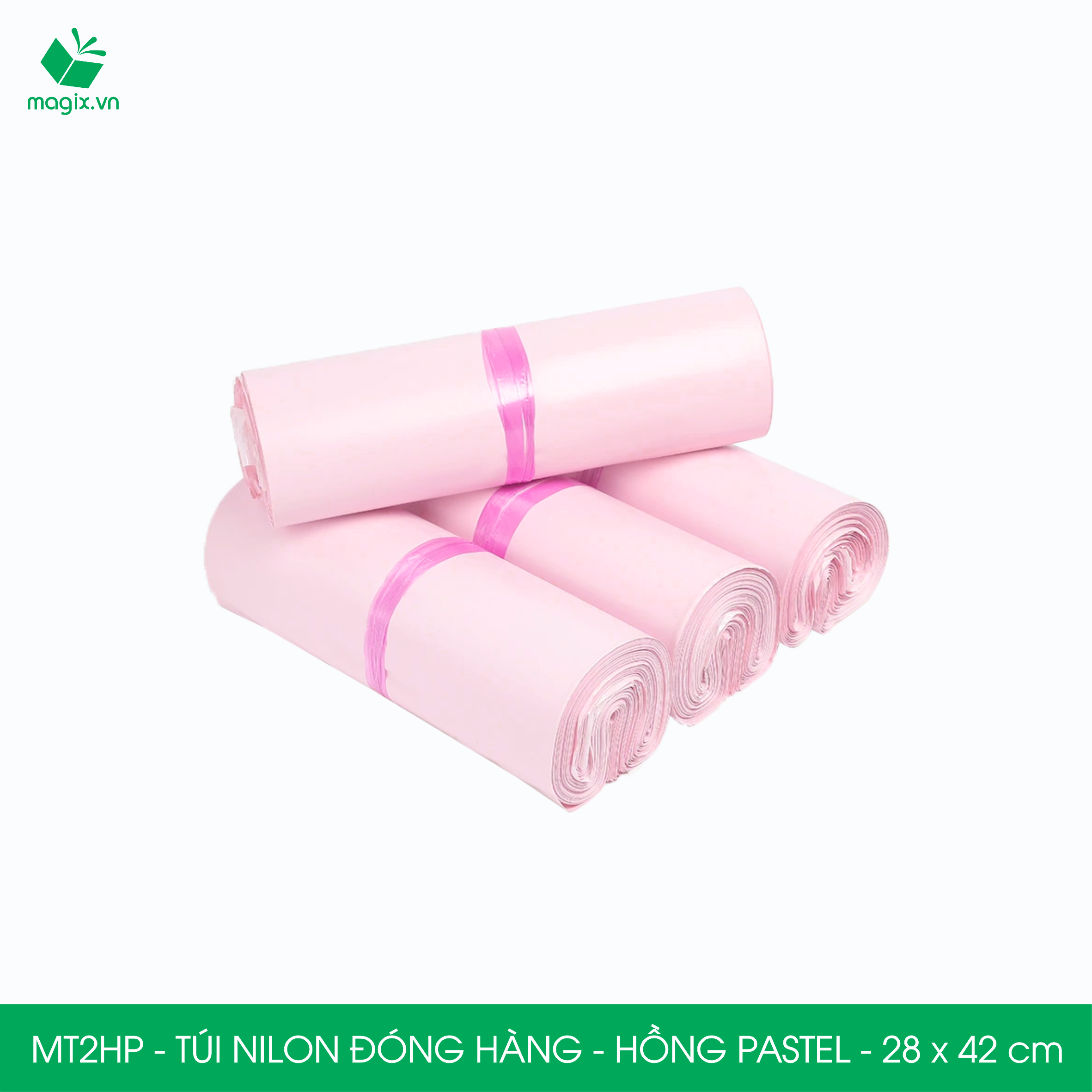 MT2HP - 28x42 cm  - Túi nilon gói hàng - 200 túi niêm phong đóng hàng màu hồng pastel