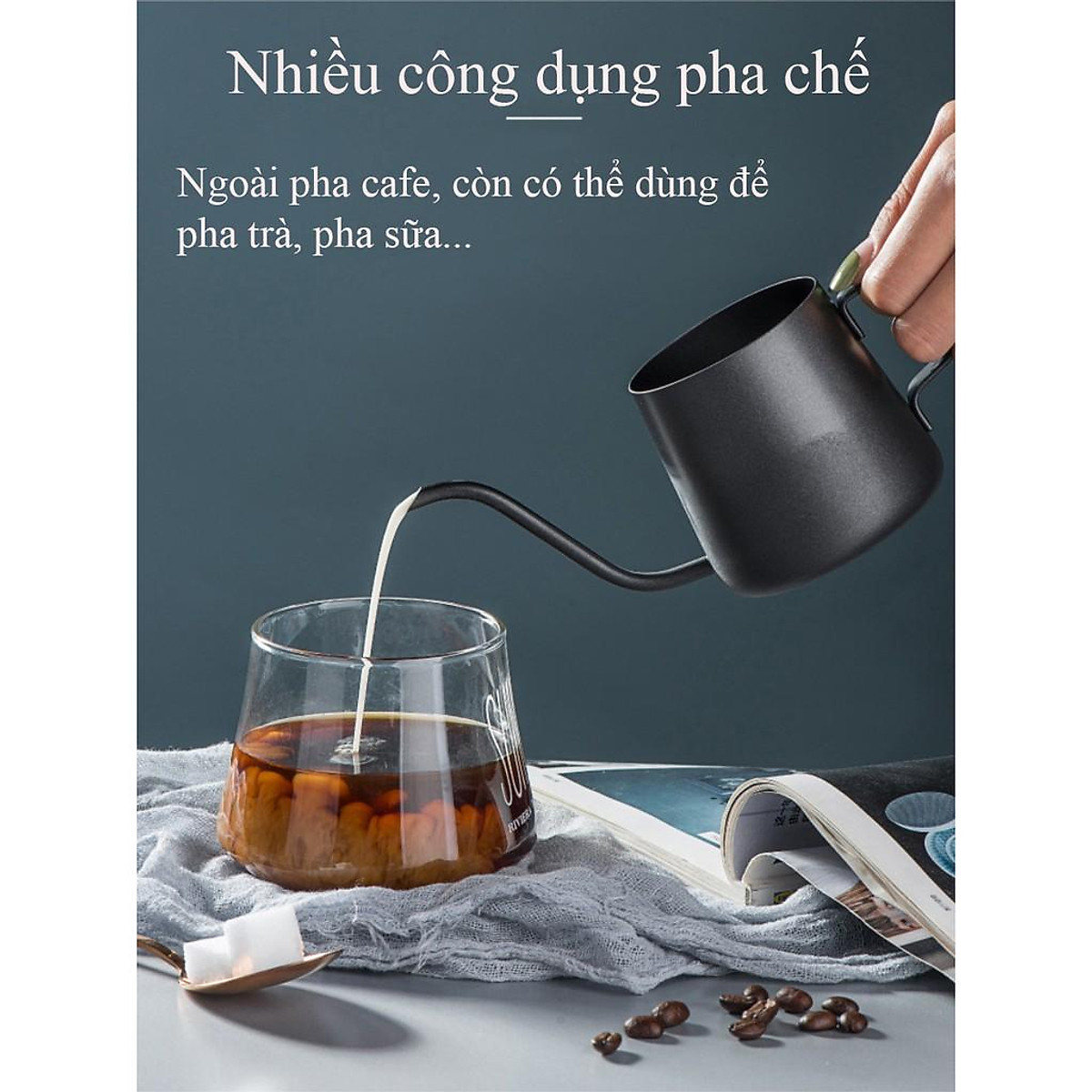 Ấm Pha Cafe Cổ Ngỗng 350ml Đen Nhám Chất Liệu Inox 304 Cao Cấp