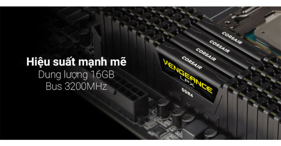 Bộ nhớ ram gắn trong Corsair DDR4 3200MHz 16GB 1x 288 DIMM, Vengeance LPX Black Heat spreader - Hàng Chính Hãng