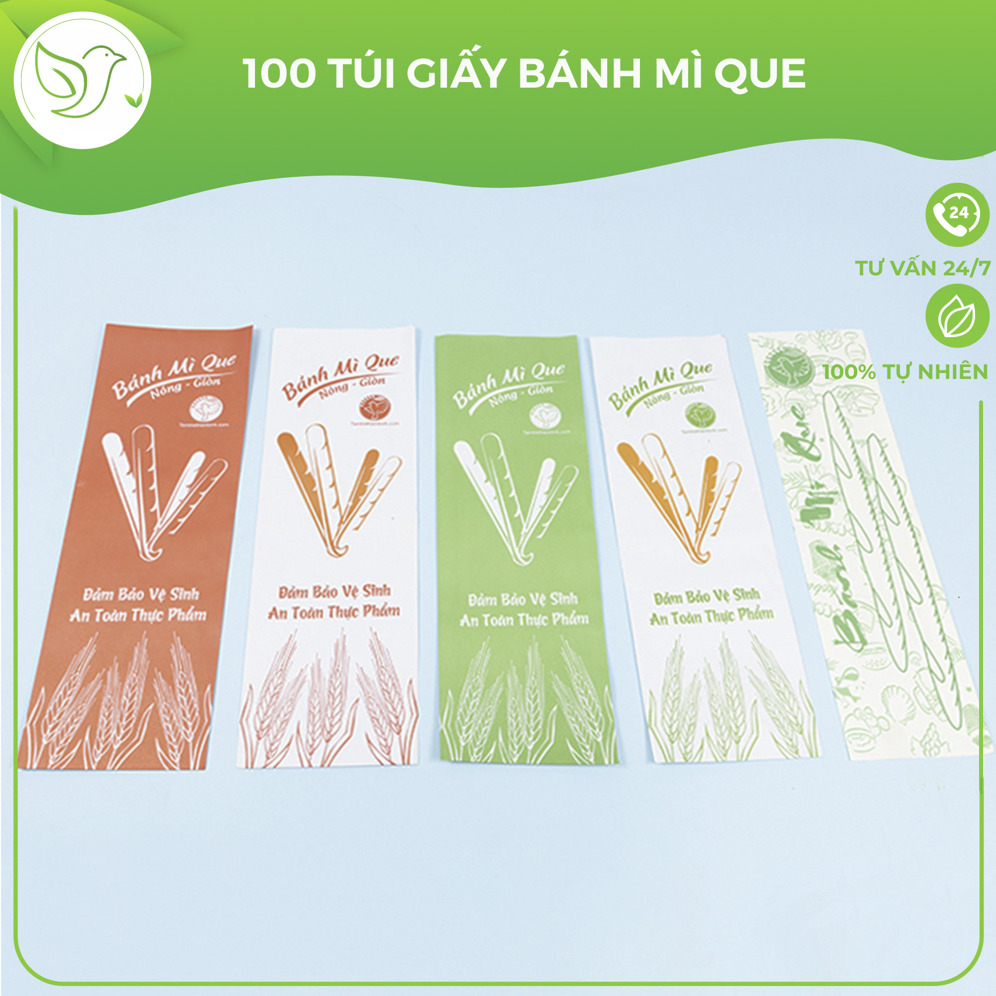 100 Túi giấy bánh mì que nhiều mẫu an toàn, sạch sẽ, tiện lợi