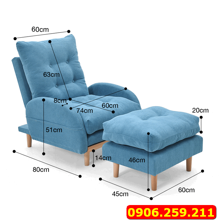 Ghế sofa đơn kèm đôn cao cấp