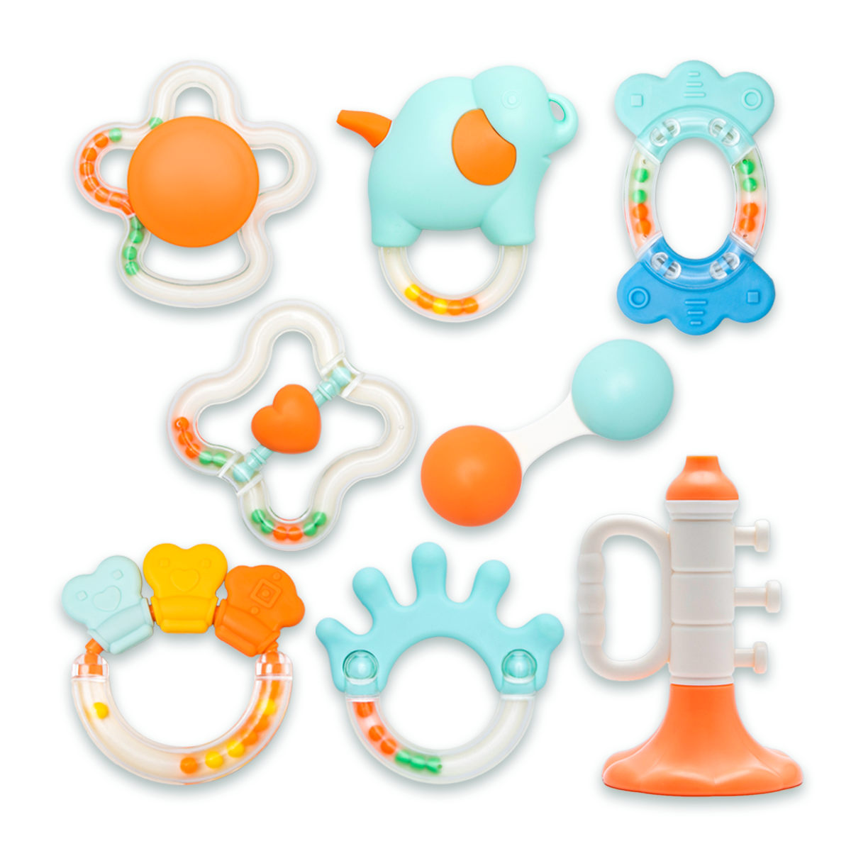 Hộp ngậm nướu kèm lục lạc cao cấp hỗ trợ phát triển răng miệng cho bé Alilo Rattles Teether Set 10PCS/SET C1-10 - Hàng chính hãng - An toàn chất lượng quốc tế