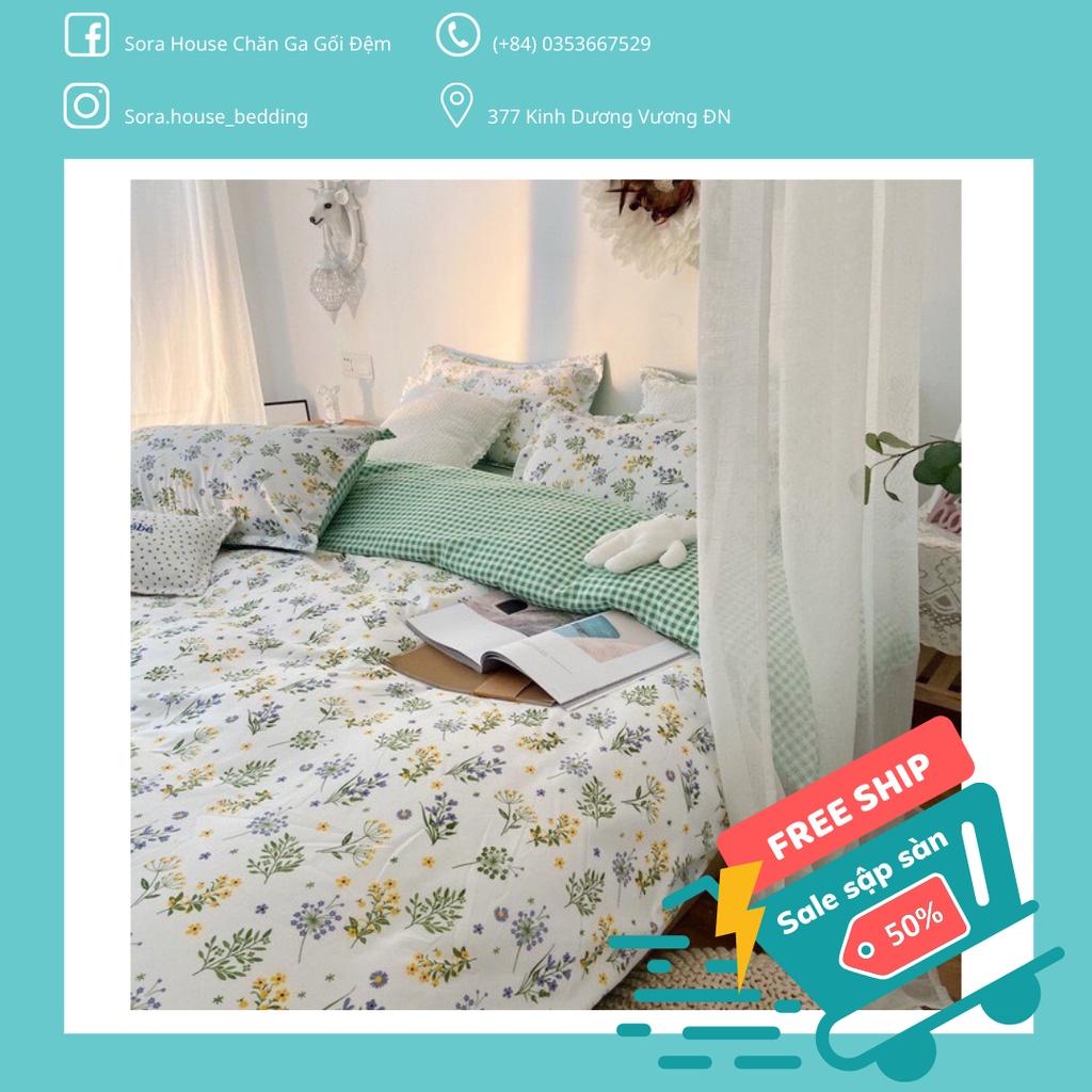 Bộ Chăn Ga Gối Cotton Poly Hoa Nhí Trắng Nàng Thơ