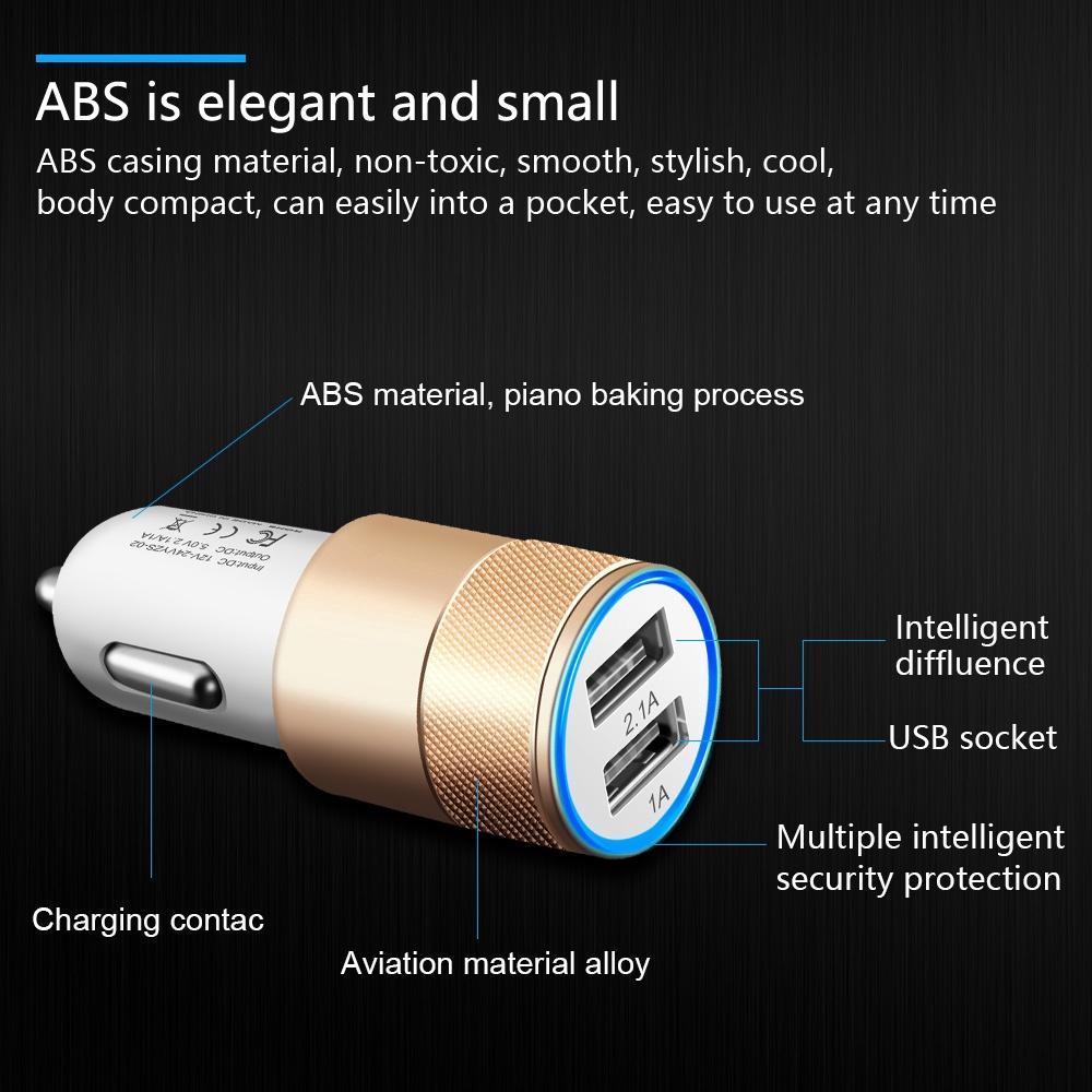 Cục sạc nhanh 2 cổng USB 2.1A làm bằng hợp kim nhôm dành cho xe hơi