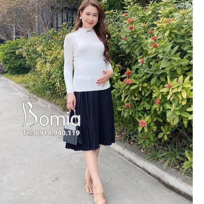 Chân váy bầu xếp ly DÁNG DÀI -