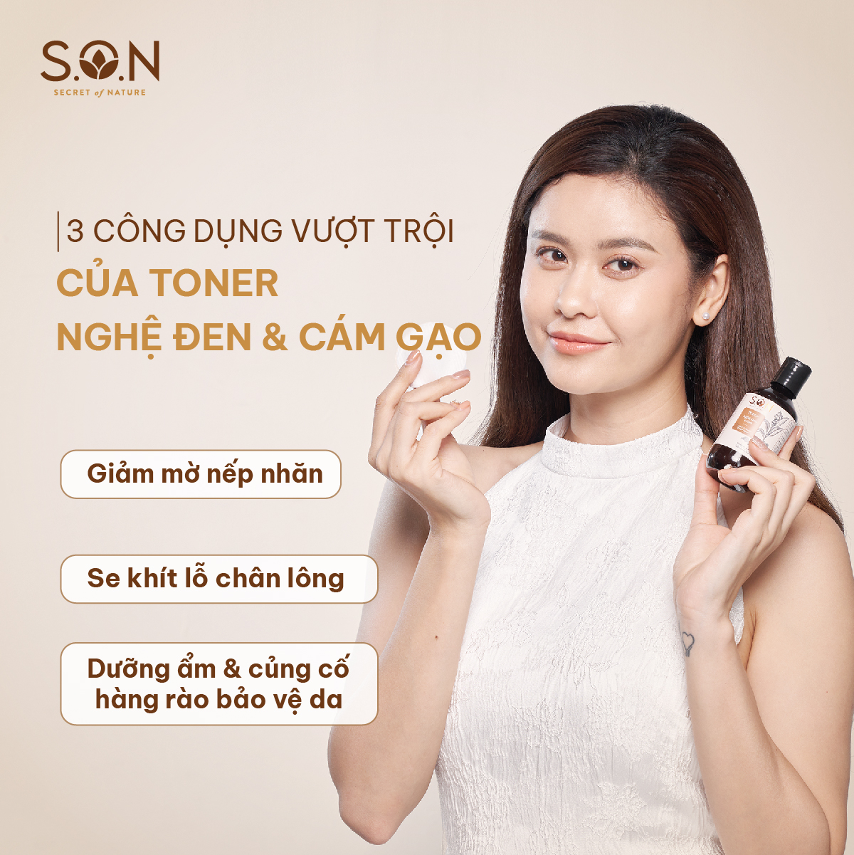 Toner nghệ đen &amp; gạo S.O.N dưỡng ẩm, se khít lỗ chân lông 100ml