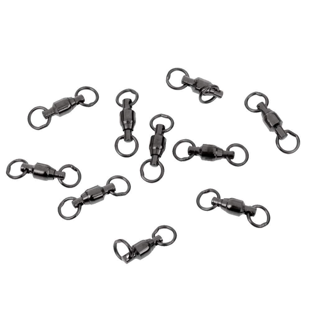 10pcs Heavy Duty Ball Bearing Swivel Solid Rings Fishing Swivels Black 4#
