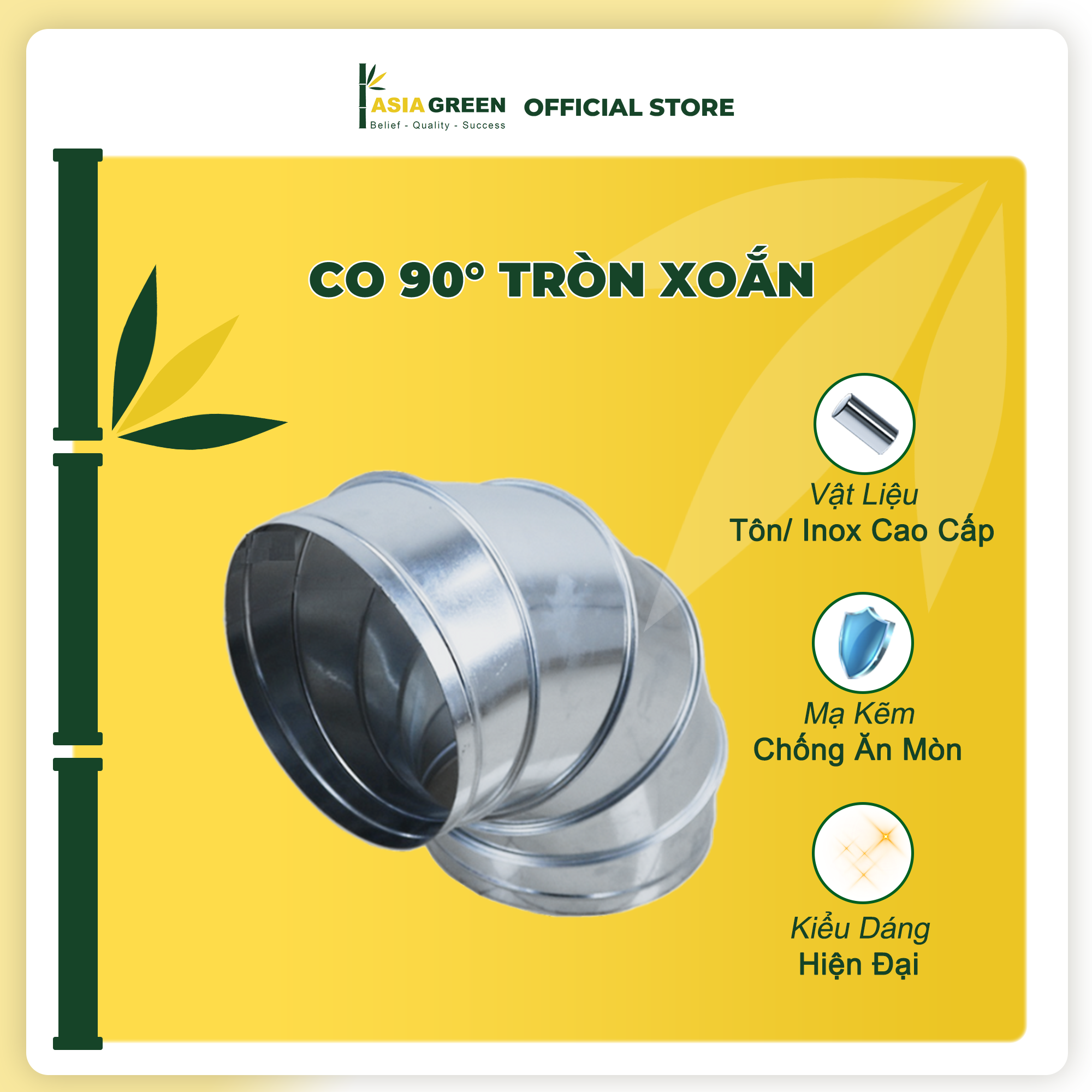 Co Tròn 90°, Chuyển Hướng Hệ Thống Ống Gió, Tiết Kiệm Năng Lượng Asia Green (Giá bao gồm VAT)