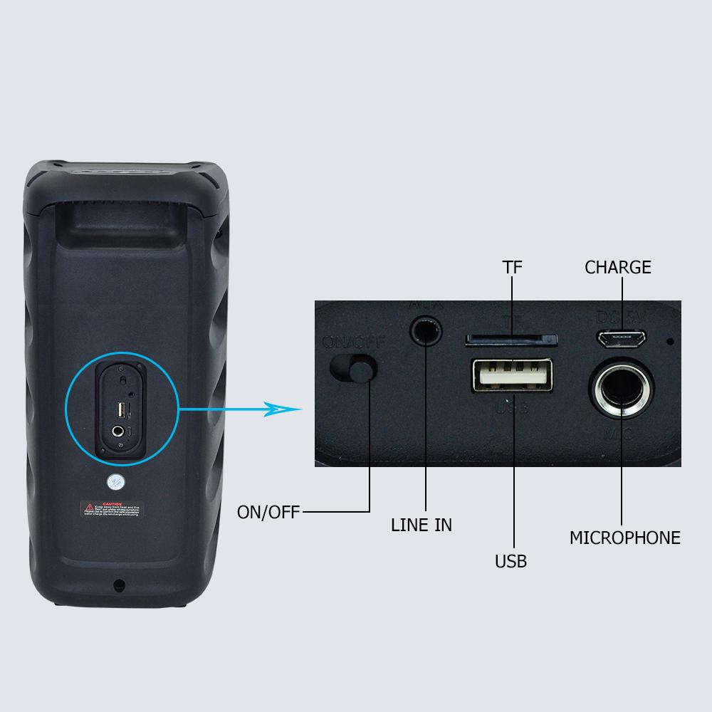 Loa tiệc tùng đôi 4'' Bluetooth Loa không dây di động ngoài trời Hỗ trợ cột nhạc MIC Đài FM Thẻ USB TF Đèn LED Màu sắc: Loa BT ngoài trời